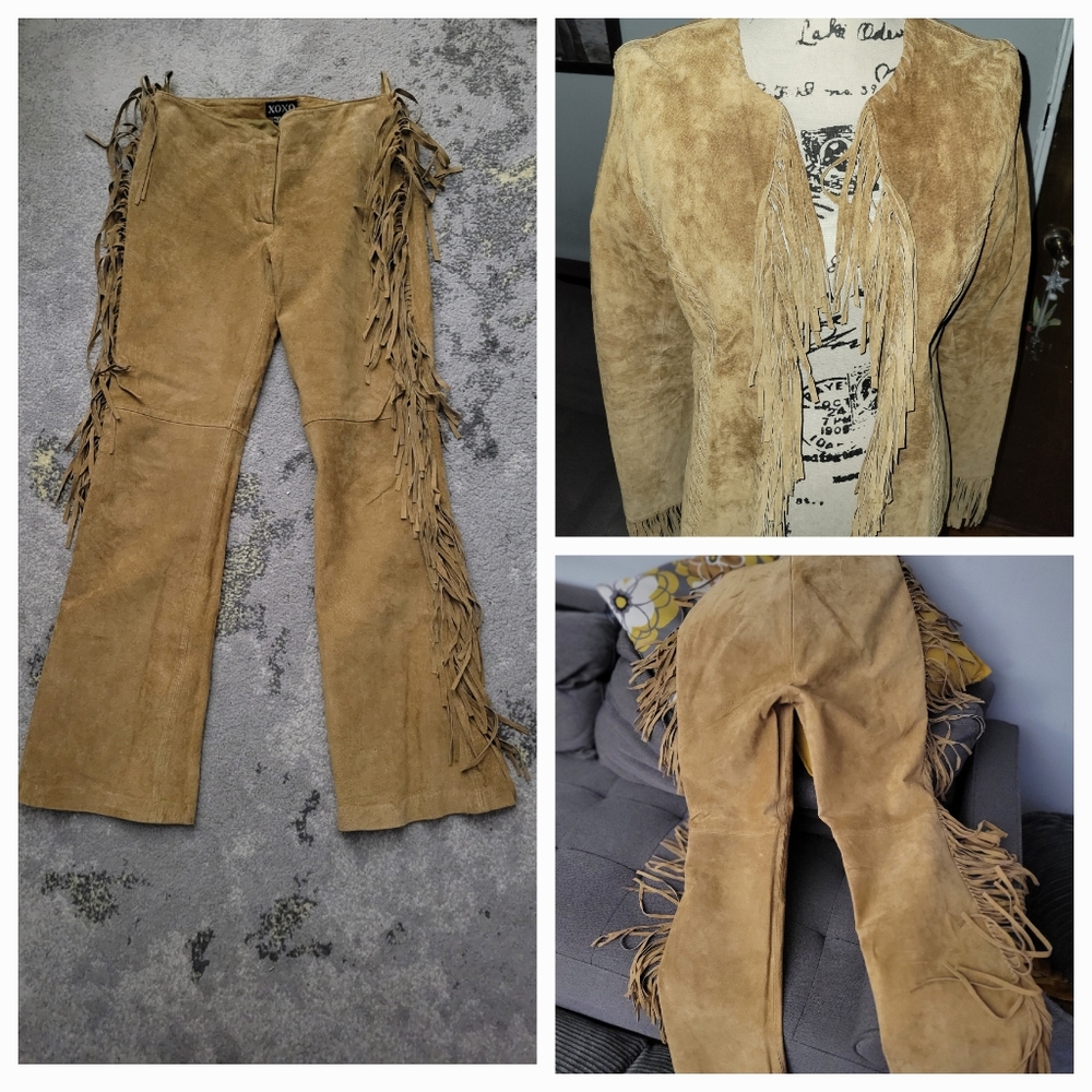 Western Camel Color Suede Fringed Cowgirl Suit (Excellent Condition)
